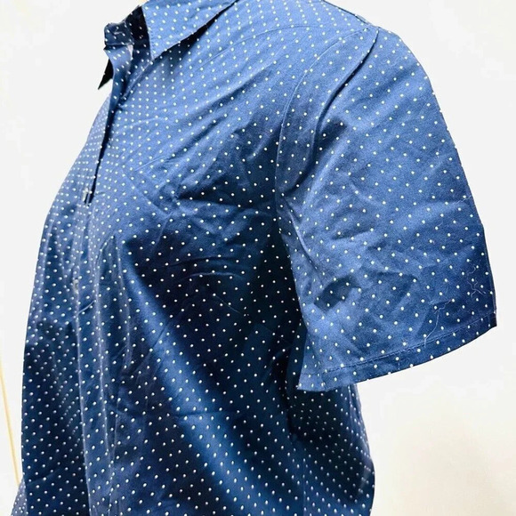MOJO Women Short Sleeve Button Down Collared Polka Dots Blue/White Shirt Size 1X - Picture 4 of 11
